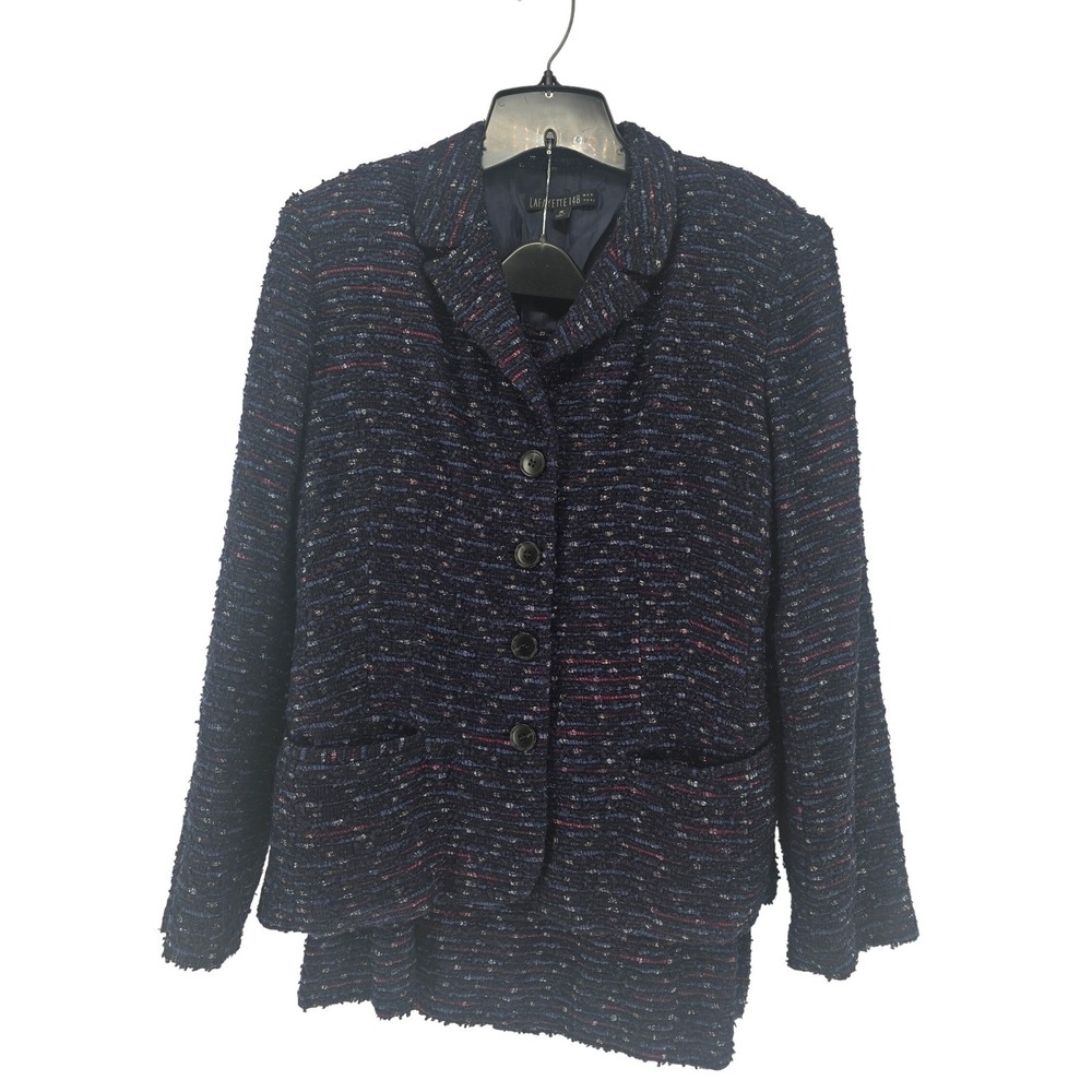 Lafayette 148 Skirt Suit Womens 14/16 Boucle Tweed Navy Blue Multi EUC